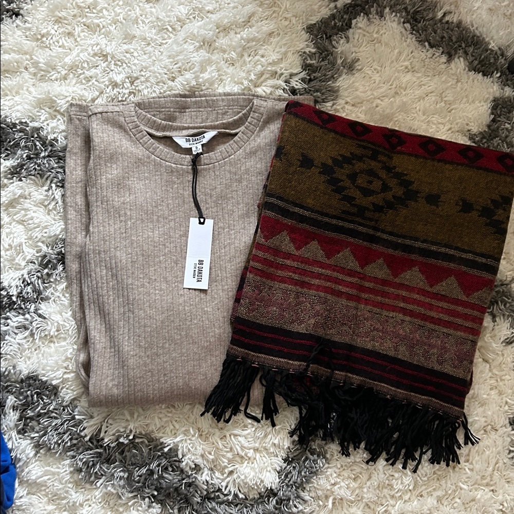 BB Dakota Taupe Long Sleeve Dress and scarf